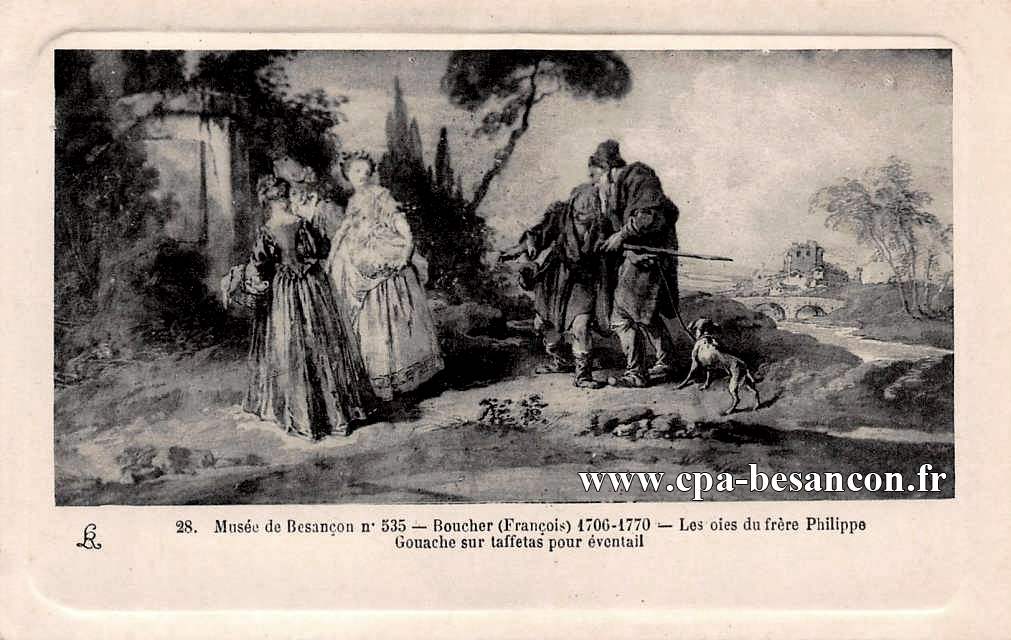 28. Musée de Besançon n°535 - Boucher (François) 1706-1770 - Les oies du frère Philippe - Gouache sur taffetas pour éventail